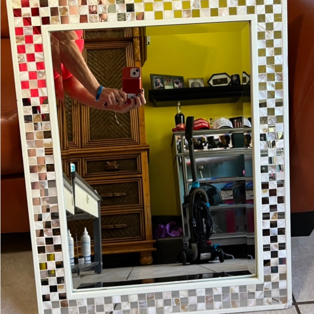Bohemian Mosaic mirror. Beautiful Mother of Pearl handmade wall mirror.